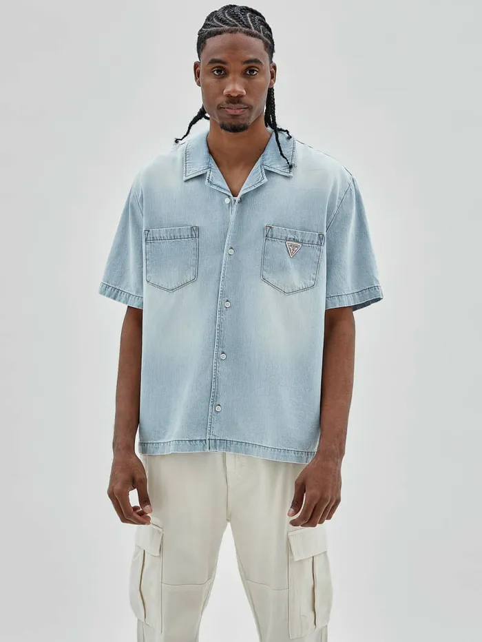 Men GUESS Originals Denim Camp Shirt Go Lt Wash Denim Shirt Shirts GUESS Men GUESS Originals Denim Camp Shirt Go Lt Wash Denim Shirt Shirts GUESS