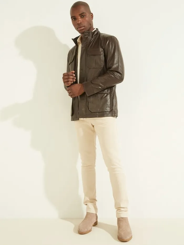 Men Jackets and Coats GUESS Leather Field Jacket Chocolate Brownie Men Jackets and Coats GUESS Leather Field Jacket Chocolate Brownie