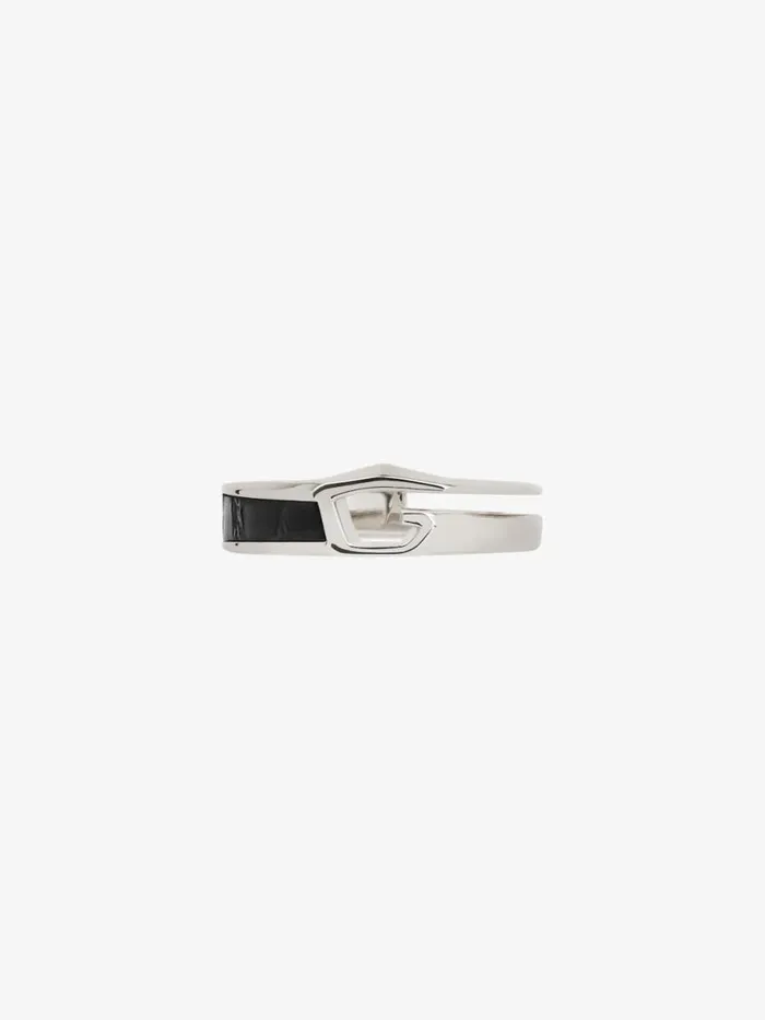 Men Jewelry Givenchy Giv Cut Ring In Metal And Leather Blacksilvery