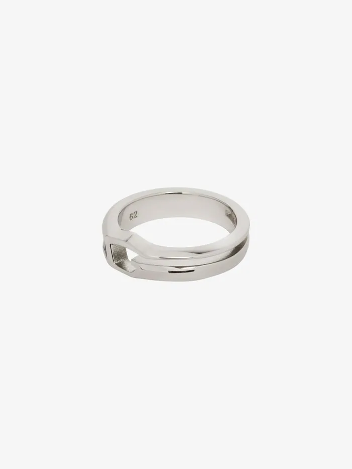 Men Jewelry Givenchy Giv Cut Ring In Metal And Leather Blacksilvery