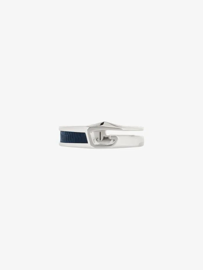 Men Jewelry Givenchy Giv Cut Ring In Metal And Leather Bluesilvery