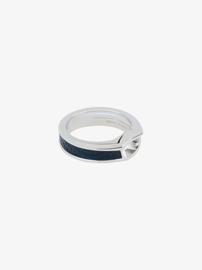 Men Jewelry Givenchy Giv Cut Ring In Metal And Leather Bluesilvery Men Jewelry Givenchy Giv Cut Ring In Metal And Leather Bluesilvery