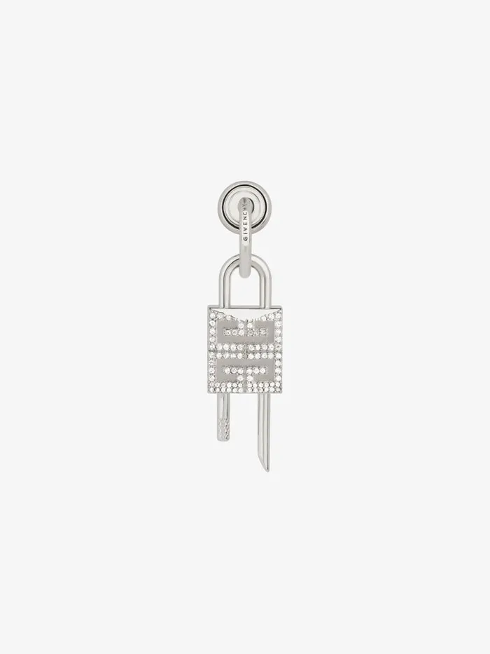 Men Jewelry Givenchy Lock Earring In Metal With Crystals Silvery