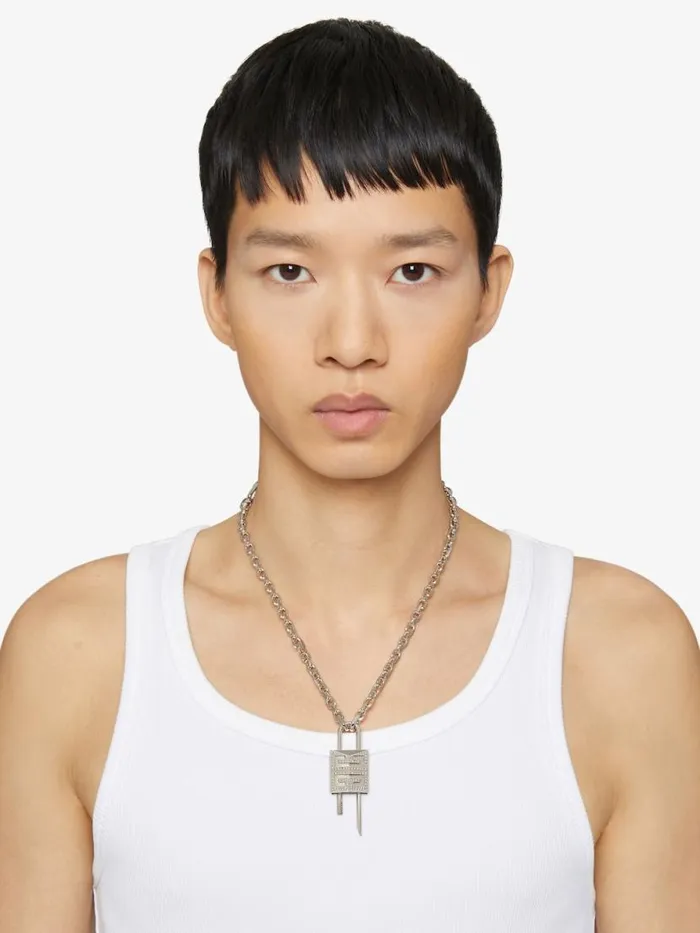Men Jewelry Givenchy Small Lock Necklace In Metal With Crystals Silvery