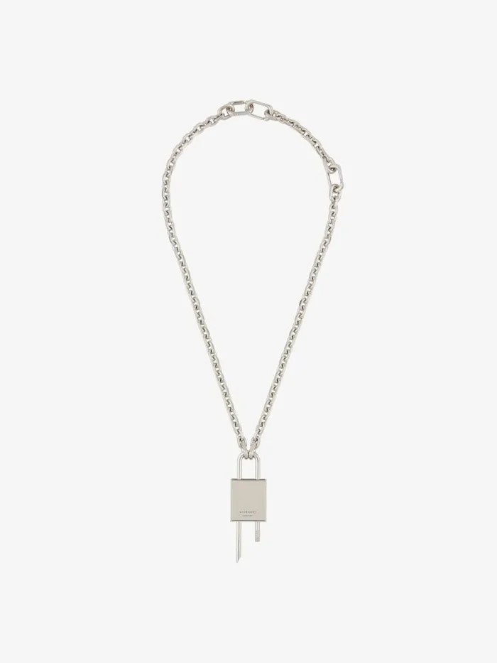 Men Jewelry Givenchy Small Lock Necklace In Metal With Crystals Silvery