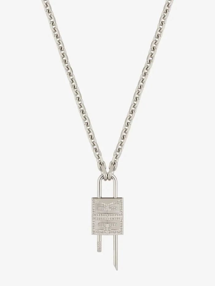 Men Jewelry Givenchy Small Lock Necklace In Metal With Crystals Silvery