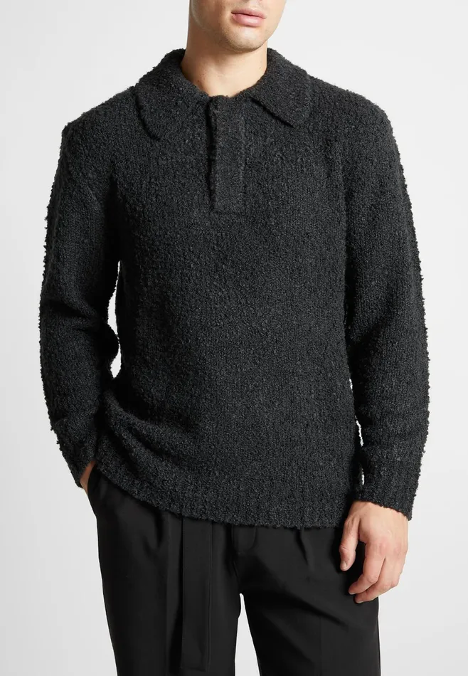 Men Manire De Voir Boucle Knit Polo Jumper Black