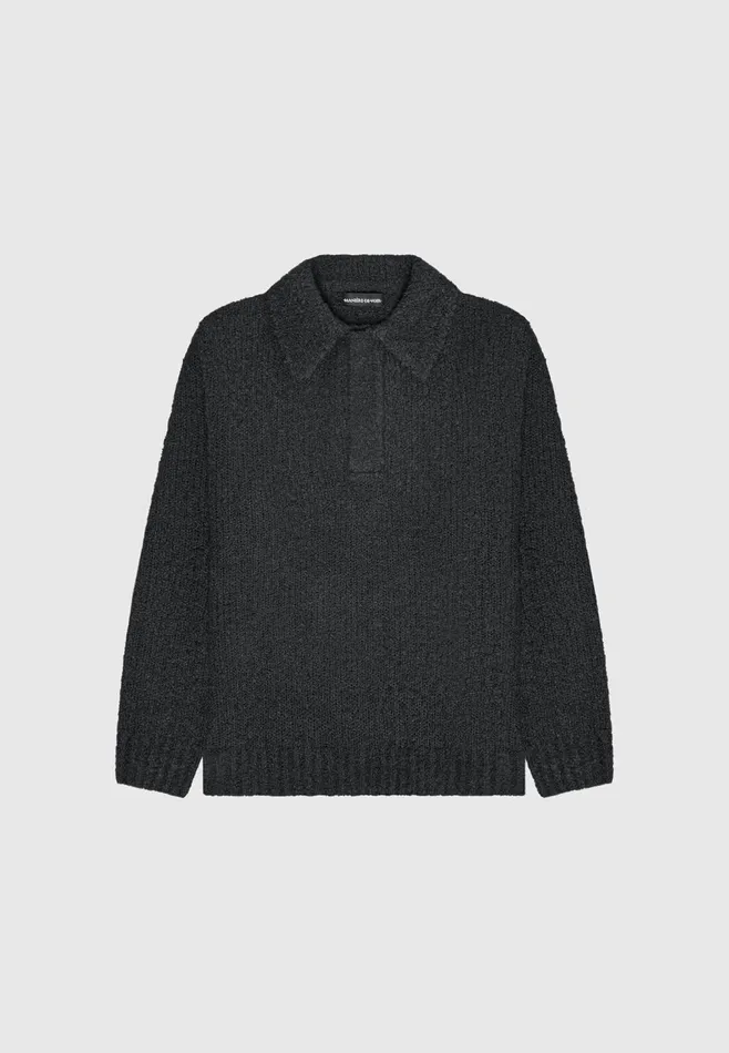 Men Manire De Voir Boucle Knit Polo Jumper Black