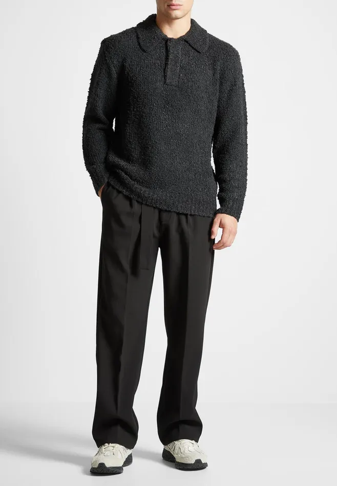 Men Manire De Voir Boucle Knit Polo Jumper Black