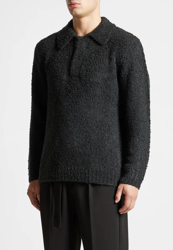 Men Manire De Voir Boucle Knit Polo Jumper Black
