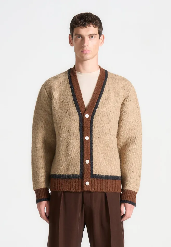 Men Manire De Voir Contrast Knit Cardigan Beige