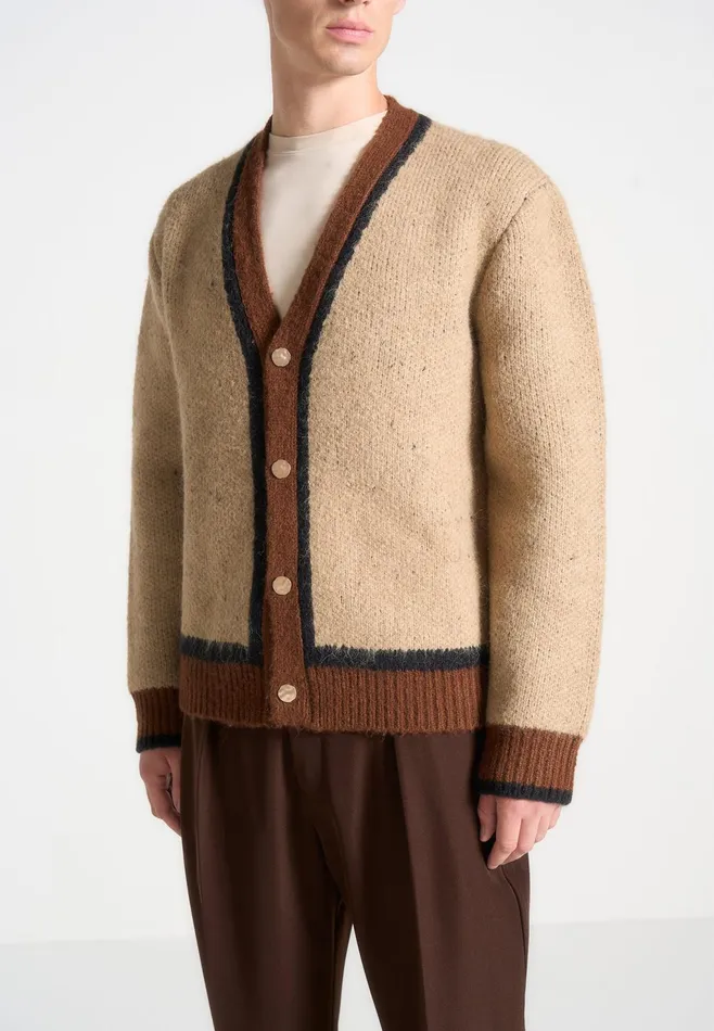 Men Manire De Voir Contrast Knit Cardigan Beige
