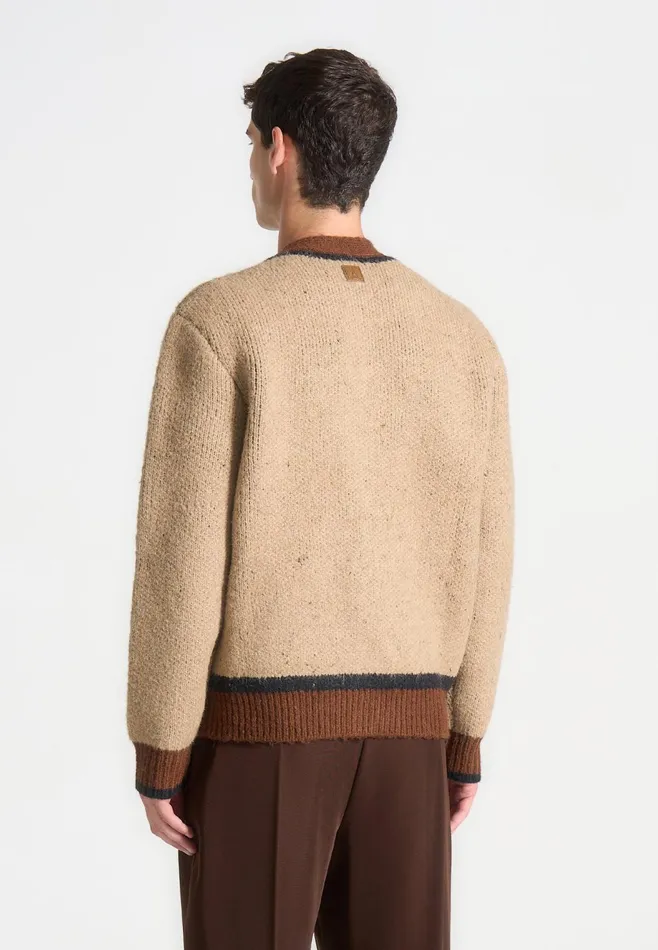 Men Manire De Voir Contrast Knit Cardigan Beige