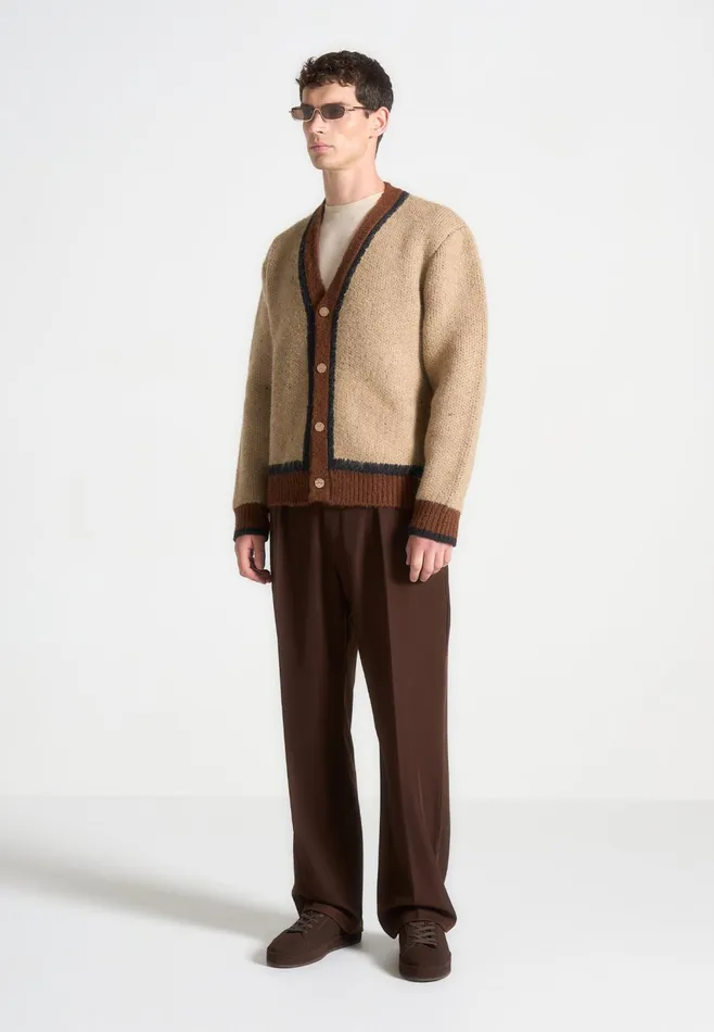 Men Manire De Voir Contrast Knit Cardigan Beige