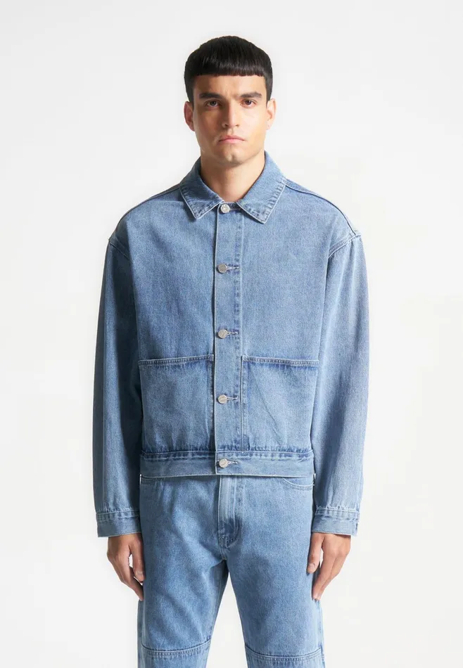 Men Manire De Voir Contrast Stitch Carpenter Jacket Mid Blue