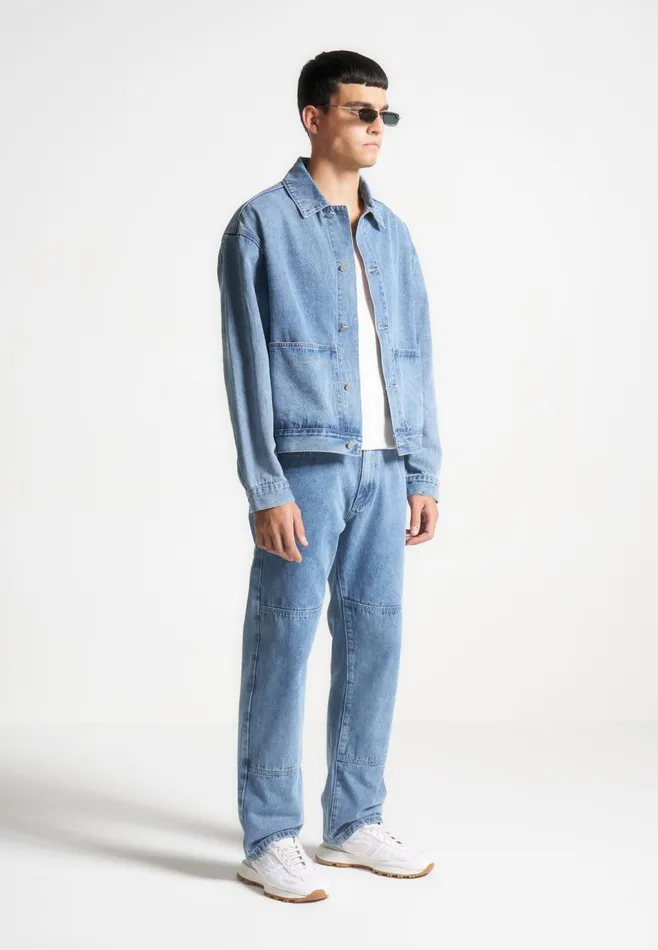 Men Manire De Voir Contrast Stitch Carpenter Jacket Mid Blue