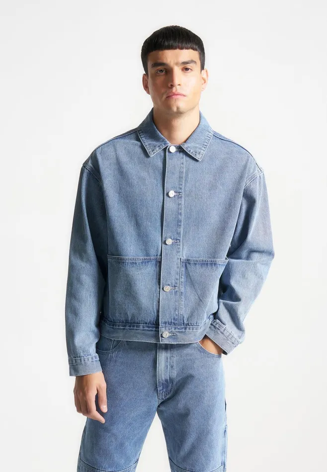 Men Manire De Voir Contrast Stitch Carpenter Jacket Mid Blue