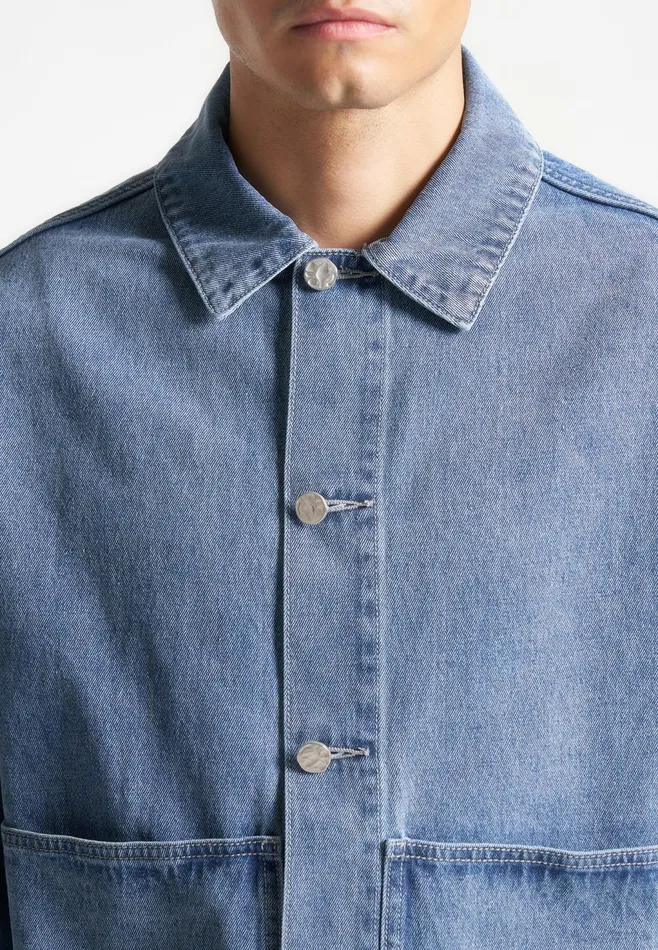 Men Manire De Voir Contrast Stitch Carpenter Jacket Mid Blue