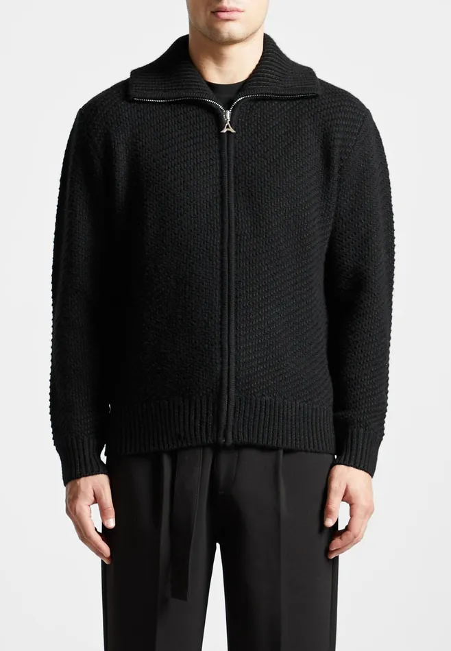 Men Manire De Voir Diagonal Knit Cardigan Black