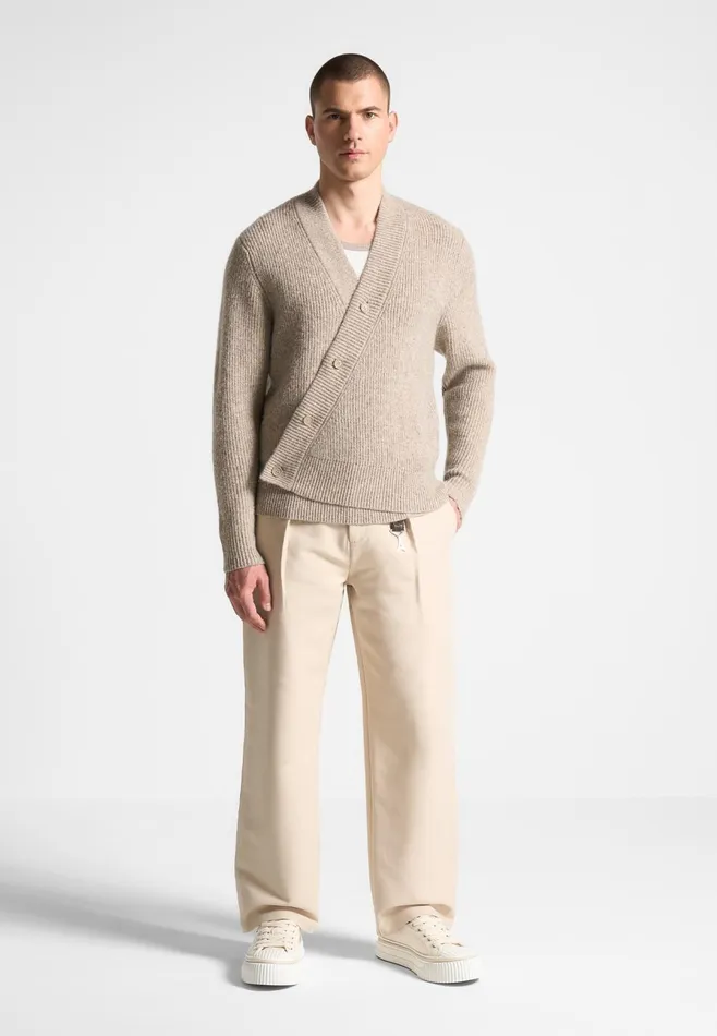 Men Manire De Voir Double Breasted Brushed Knit Cardigan Taupe