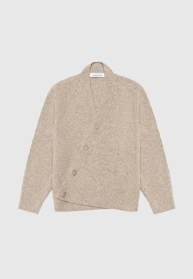 Men Manire De Voir Double Breasted Brushed Knit Cardigan Taupe