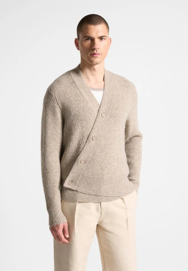 Men Manire De Voir Double Breasted Brushed Knit Cardigan Taupe
