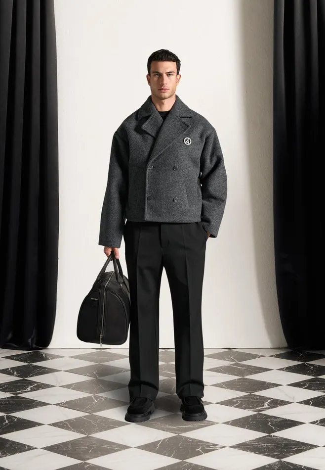Men Manire De Voir Double Breasted Wool Jacket Grey