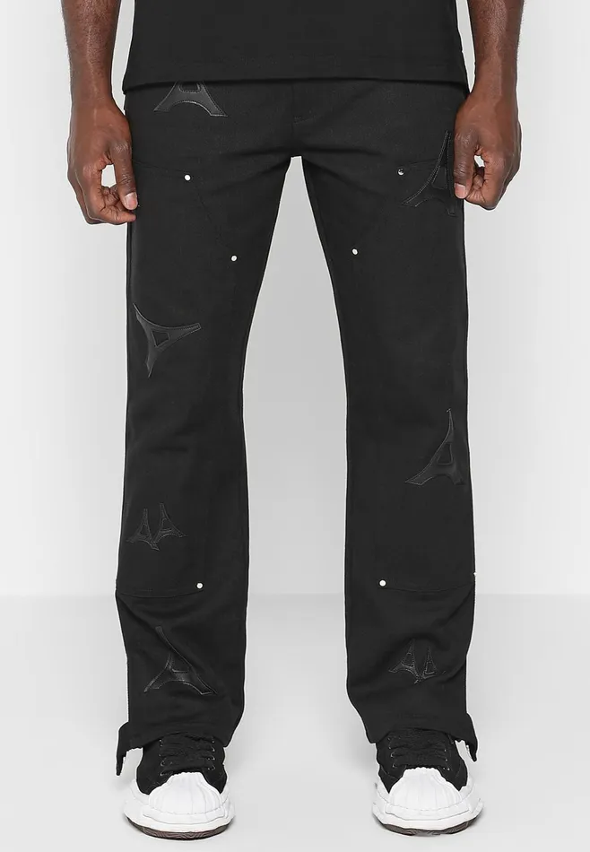 Men Manire De Voir Eiffel Patch Carpenter Jeans Black