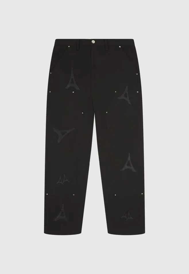 Men Manire De Voir Eiffel Patch Carpenter Jeans Black