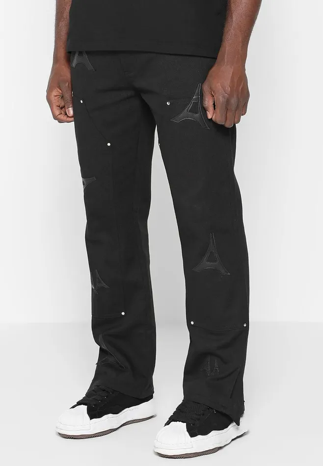Men Manire De Voir Eiffel Patch Carpenter Jeans Black