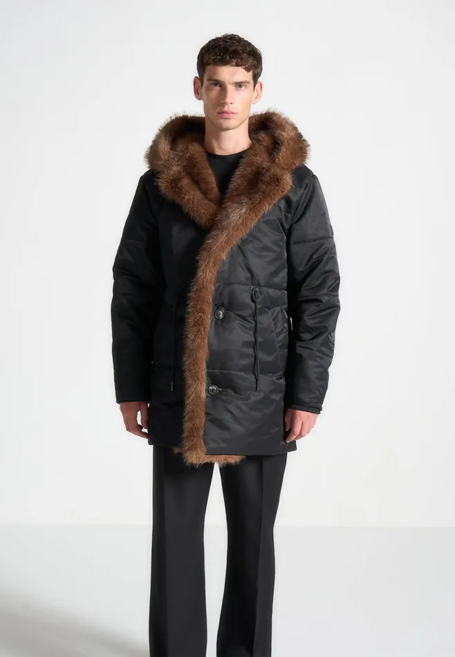Men Manire De Voir Fur Lined Parka Jacket Black