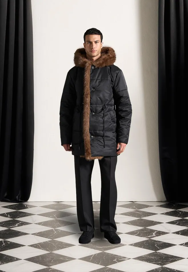 Men Manire De Voir Fur Lined Parka Jacket Black