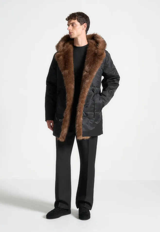 Men Manire De Voir Fur Lined Parka Jacket Black