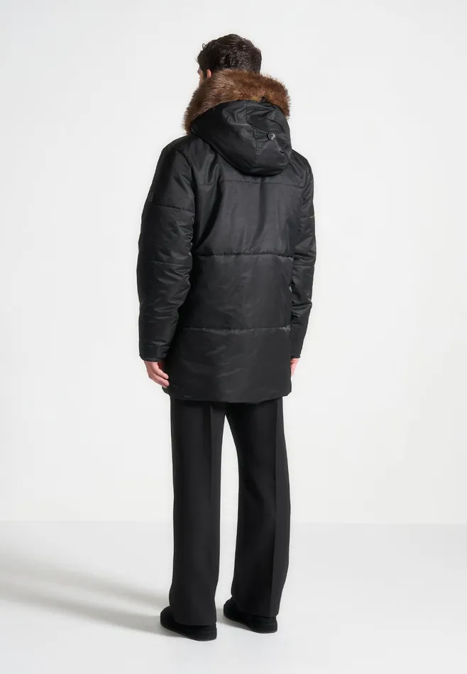 Men Manire De Voir Fur Lined Parka Jacket Black