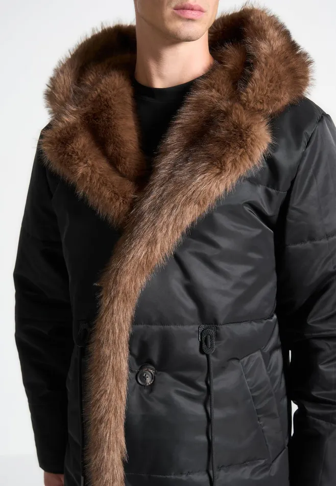 Men Manire De Voir Fur Lined Parka Jacket Black