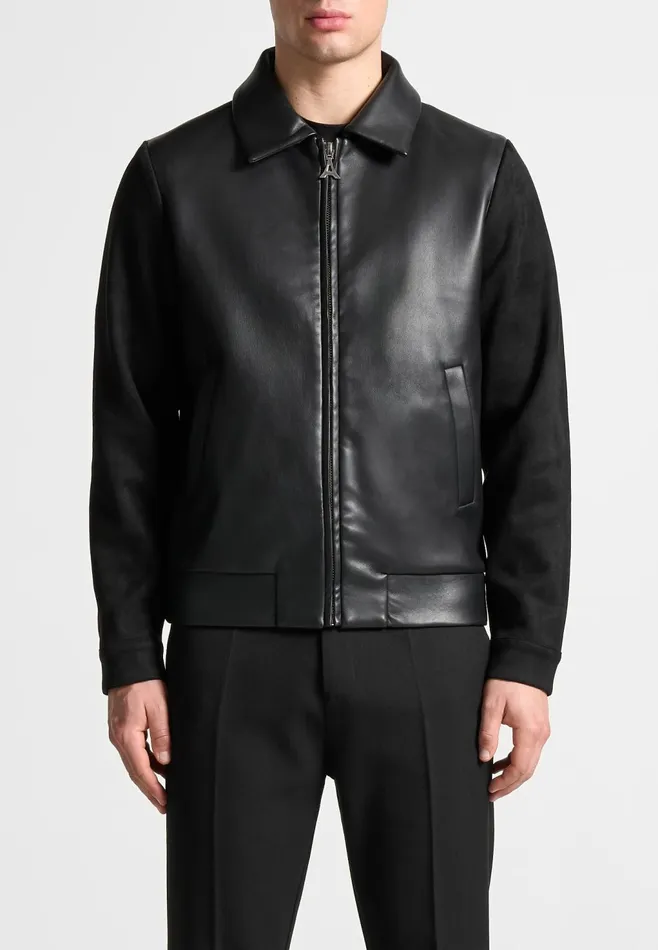 Men Manire De Voir Leather and Suede Jacket Black