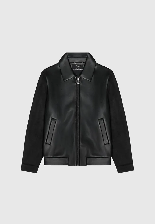 Men Manire De Voir Leather and Suede Jacket Black