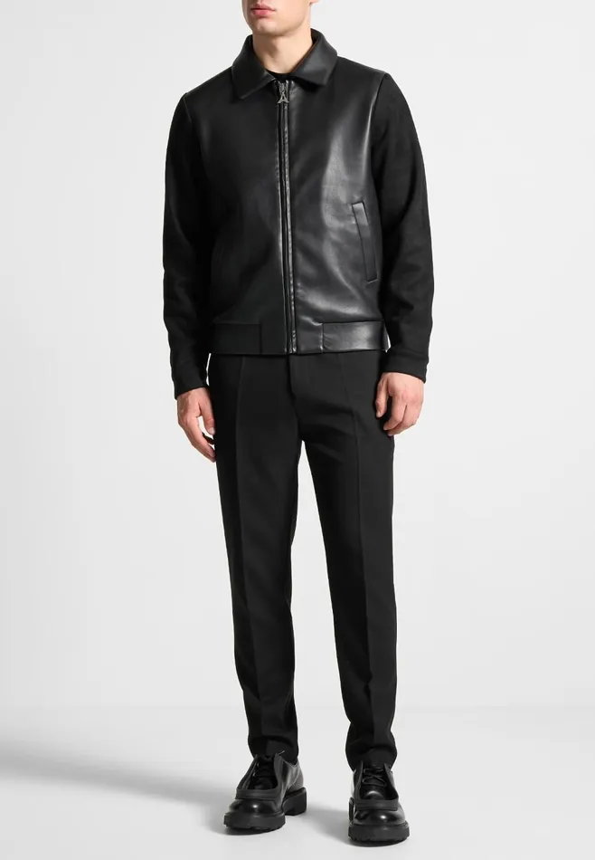 Men Manire De Voir Leather and Suede Jacket Black