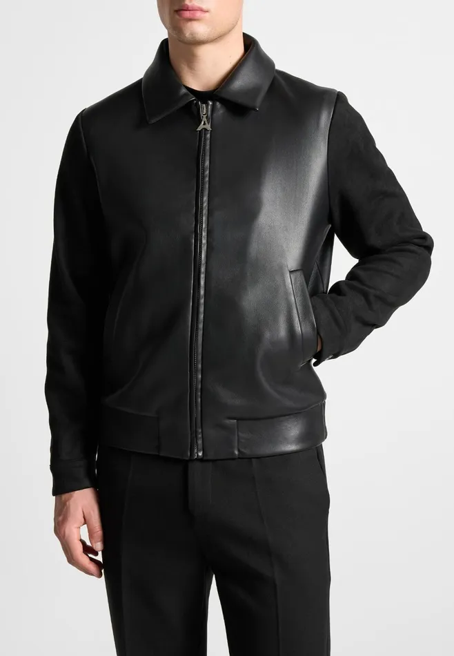Men Manire De Voir Leather and Suede Jacket Black