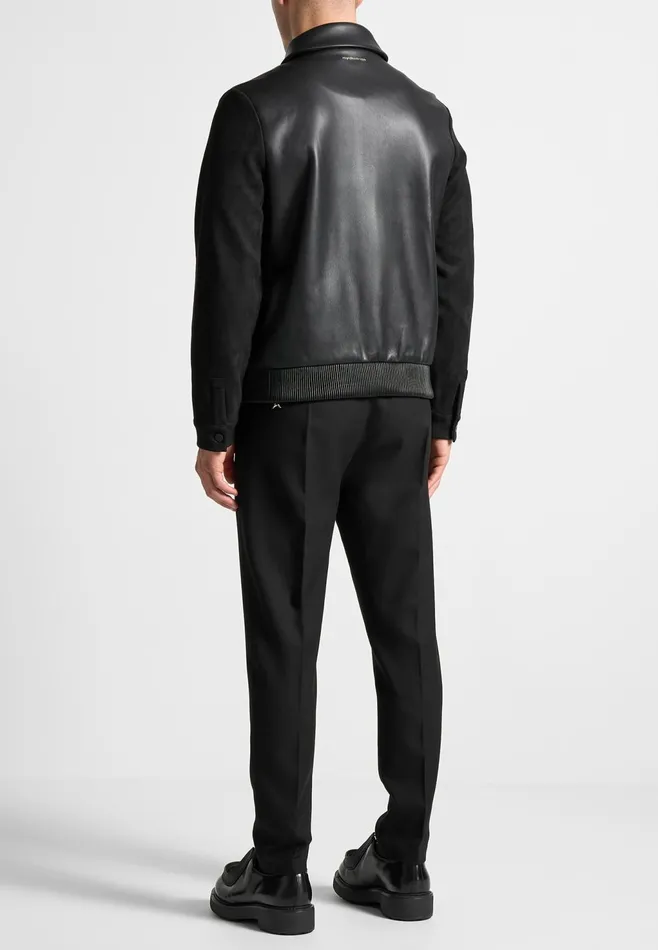 Men Manire De Voir Leather and Suede Jacket Black