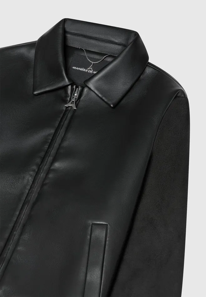 Men Manire De Voir Leather and Suede Jacket Black