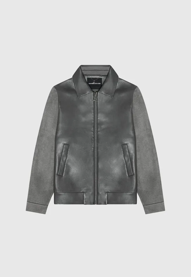 Men Manire De Voir Leather and Suede Jacket Grey