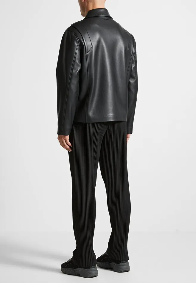 Men Manire De Voir Leather Minimal Boxy Jacket Black