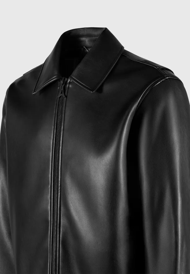 Men Manire De Voir Leather Minimal Boxy Jacket Black