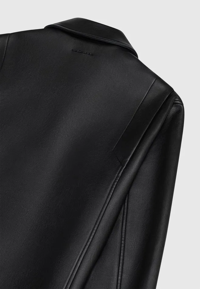 Men Manire De Voir Leather Minimal Boxy Jacket Black