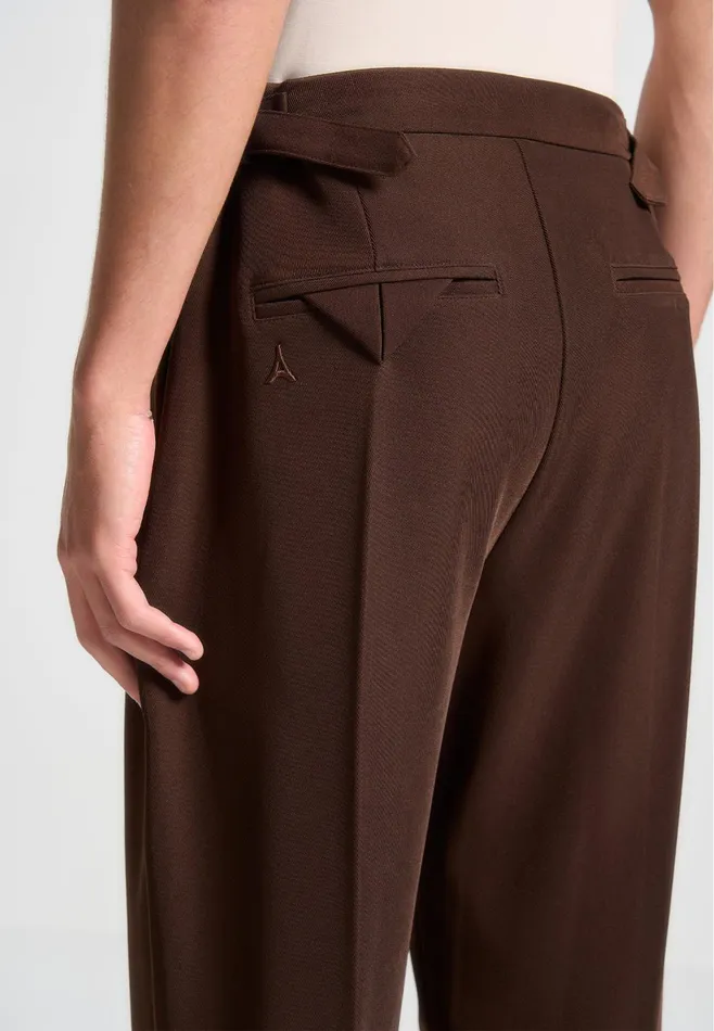 Men Manire De Voir Relaxed Fit Twill Pleated Tailored Trousers Brown