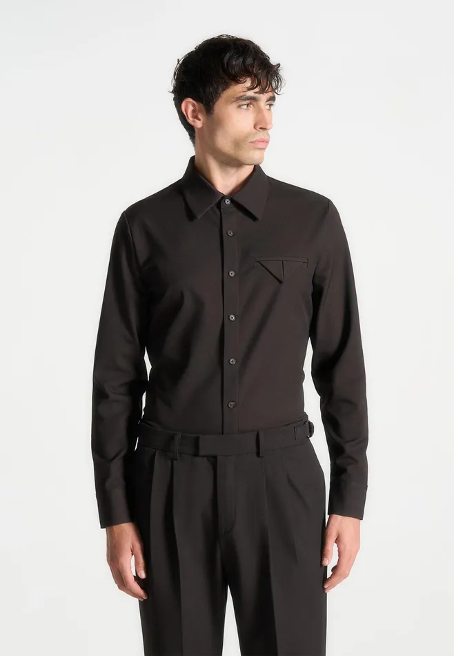 Men Manire De Voir Slim Fit Tailored Stretch Shirt Brown