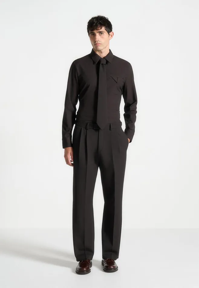 Men Manire De Voir Slim Fit Tailored Stretch Shirt Brown