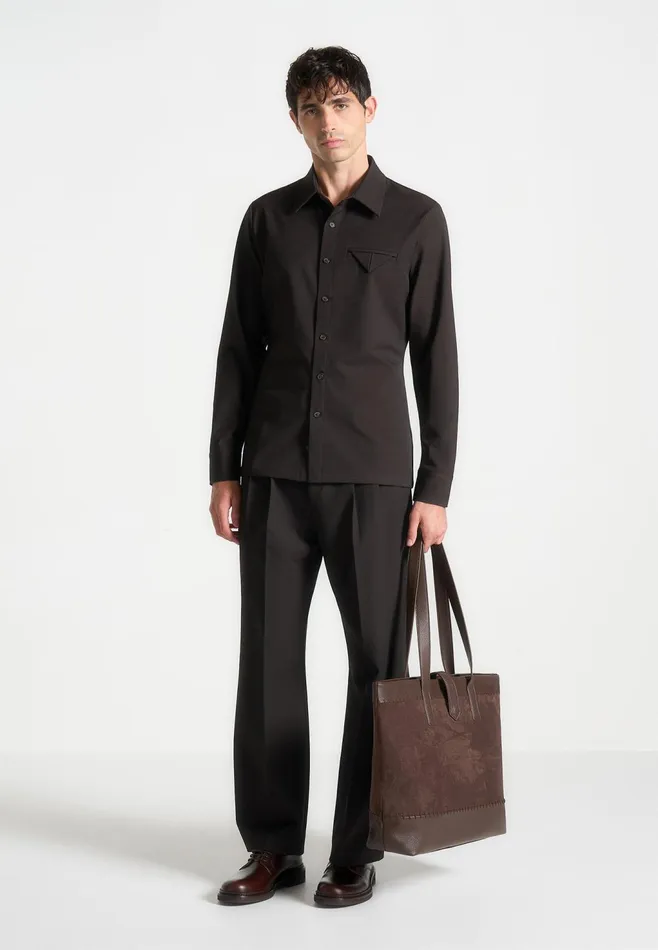 Men Manire De Voir Slim Fit Tailored Stretch Shirt Brown