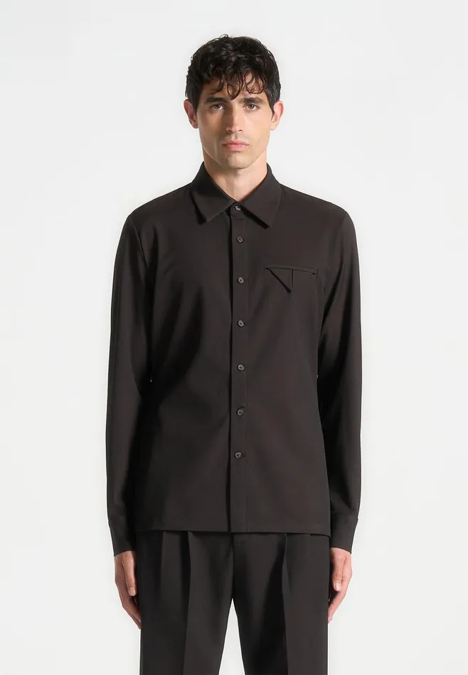 Men Manire De Voir Slim Fit Tailored Stretch Shirt Brown